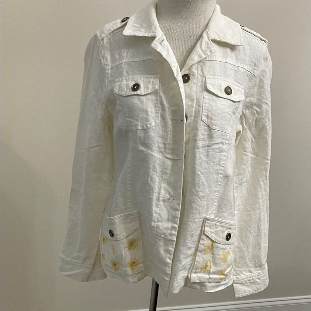 Chico's White Utility Jacket with Button Details
